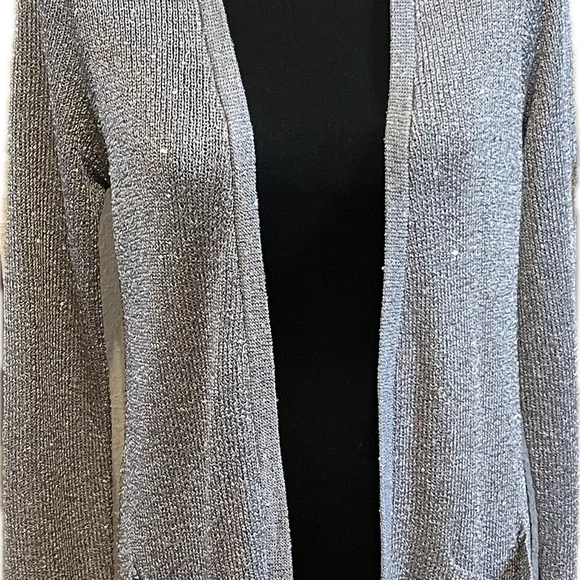 Preston & York Elegant Shimmering Women's Gray Open-Front Sweater Medium - Picture 3 of 6